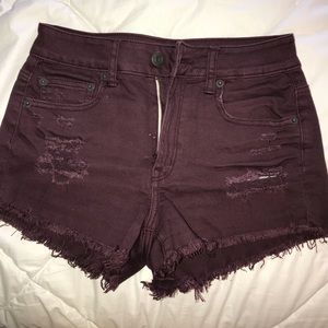 American Eagle hi-rise shorts in a plum color
